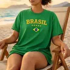 Camisa do Brasil Feminina Masculina Seleção Brasileira Algodão Premium Copa do Mundo Hexa Estampa