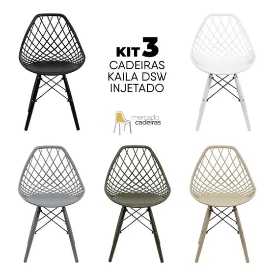 Kit com 3 Cadeiras Kaila Pés em Polipropileno para Sala de Jantar Cozinha e Área Gourmet - Seat&co
