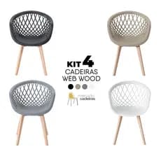 Kit 4 Cadeiras Sala Jantar Web Polipropileno Wood - Cores Diversas