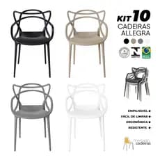 Conjunto 10 Cadeiras Allegra Berrini Sala de Jantar Cozinha Jardim Empilhavel