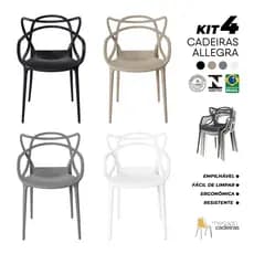 Kit 4 Cadeiras Allegra Empilhável Resistente Ergonômica Sala Cozinha Jantar Estar - Mercado Cadeiras