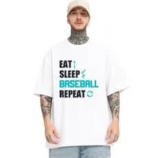 Camiseta Oversized 48 - Eat Sleep Baseball Repeat Beisebol Esporte Unissex Estampada