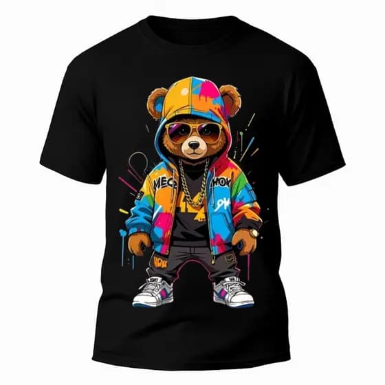 Camiseta Masculina com Estampa de Urso Hip Hop – Ideal para Quem Curte Estilo e Atitude