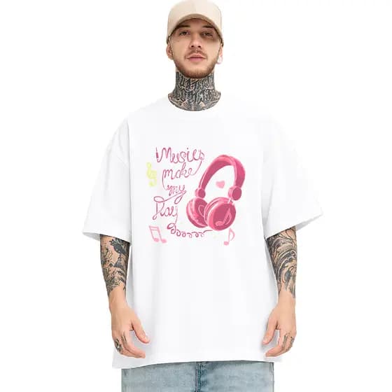 Camiseta Oversized 30 - Feminina Music Is My Love Fone De Ouvido Estampada Algodão