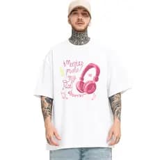 Camiseta Oversized 30 - Feminina Music Is My Love Fone De Ouvido Estampada Algodão
