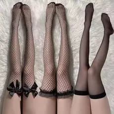 Doce Sobre O Joelho Meias Longas Mulheres Meninas Lolita Bowknot Coxa Altas Punk Renda Malha Legging Oco Fishnet Meia-Ca