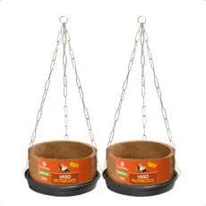 2 Vasos Suporte Prato Suspenso Completo Grande N4 04 N04 Samambaia Nutriplan Fibra Coco estilo Xaxim