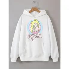 Moletom Fechado Canguru Feminino Jogos Antigos Princess Peach Mario Com Capuz Bolso