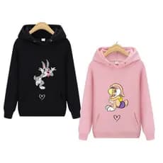 Moletom Casal Blusa Canguru Inverno Com Capuz Com Bolso Pernalonga e Lola Desenhos Animados looney tunes