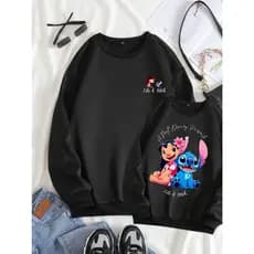 Moletom Desenho Lilo e Stitch Algodão Disney Blusa de Frio Sem Capuz Sem bolso Basico Estampado Filme Disney
