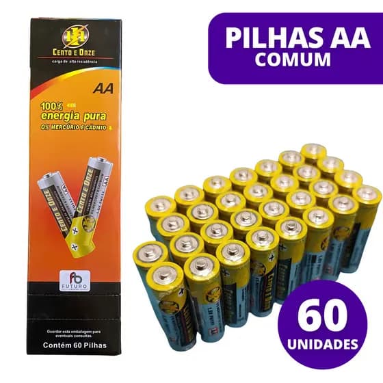 Kit 60 Unidades Pilhas Comum AA Para Controles Balanças Relógio