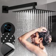 Ducha Chuveiro Quadrado Com Braço Inox 20x20cm Cor Preto Cromado Dourado