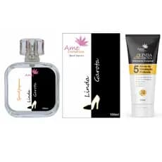 Kit Perfume e Hidratante Feminino Linda Garota Amei Cosmeticos Alta Fixação 33% de Essência Importada