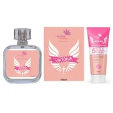 Kit Perfume e Hidratante Feminino Viktória Amei Cosmeticos Alta Fixação 33% de Essência Importada