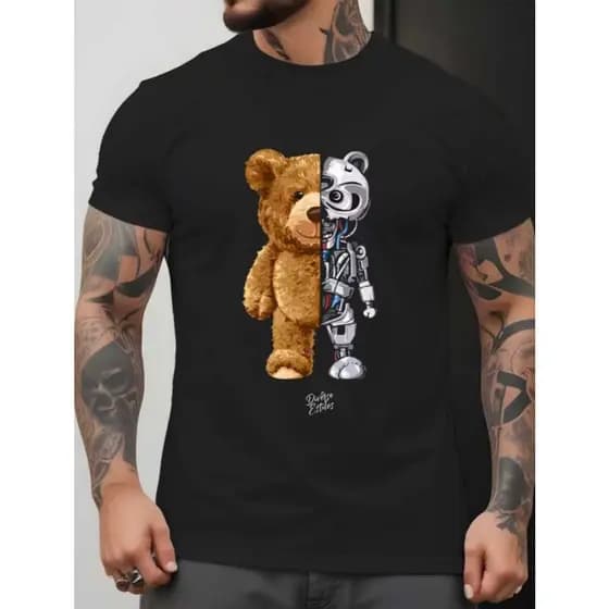 Camiseta Urso Robô Confortável 100% Algodão 30.1 Envio Rápido