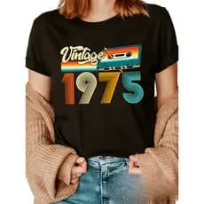 Camiseta Feminina Vintage 1975 Fita K7 Estilo Retrô