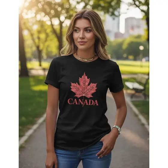 Camiseta Feminina Canadá Com Folha Vermelha