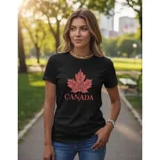 Camiseta Feminina Canadá Com Folha Vermelha