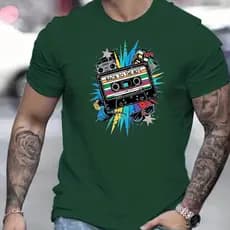 Camiseta Masculina Retrô Anos 80 Fita Moda Casual Camisa Algodão