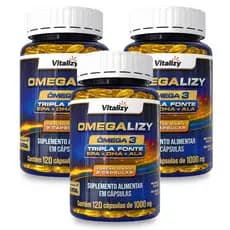 Kit 3x120 Cápsulas Ômega 3 Tripla Fonte 1000mg Vitalizy EPA DHA ALA Alto Teor Premium Origina