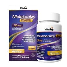 Melatonina 200 Comprimidos Mastigável 210mcg Sabor Maracujá Zero Açúcar Vitalizy