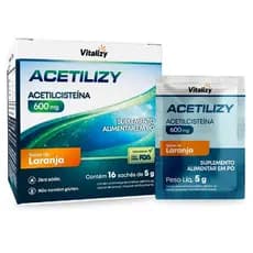 NAC 600mg Acetilcisteína 16 Sachês Sabor Laranja Alta Concentração Vitalizy Original