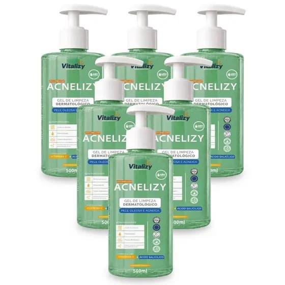Kit 6x500ML Gel de Limpeza Facial Controle da Oleosidade Pele Oleosa e Acneica Limpeza Profunda Vitalizy