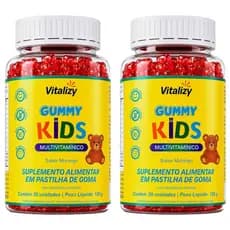Kit 2x30 Gomas Gummy Kids Multivitamínico Infantil A-Z Zero Açúcar Morango Vitalizy