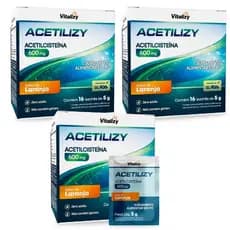Kit 3x16 Sachês NAC 600mg N-Acetilcisteína Sabor Laranja Alta Concentração Vitalizy Original