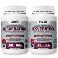 Kit 2x60 Cápsula Resveratrol 165mg Vitalizy CoQ10 Biotina Ácido Hialurônico Zinco B3 B12s Alta Concentração Premium