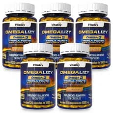 Kit 5x120 Cápsulas Ômega 3 Tripla Fonte 1000mg Vitalizy EPA DHA ALA Alto Teor Premium Original