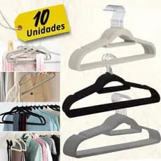 Kit 10 Cabides Veludo com cava Antideslizante com gravateiro Para Roupas