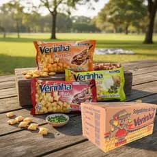Caixa Salgadinho Snacks Verinha 45g (Total 20 Pacotes) Sabores Churrasco, Cebola & Salsa e Pizza