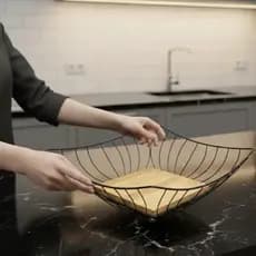 Fruteira De Mesa Bancada Cesta de Frutas Pães Aramada Quadrada Preta