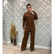 Conjunto Ticiane Feminino Inverno Calça Pantalona e Camisa Manga Longa de Botões
