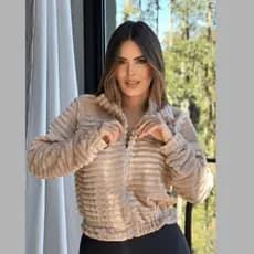 Jaqueta feminina Bomber Manga Longa Flanel Aveludado Forrada Estilo Colegial Moda