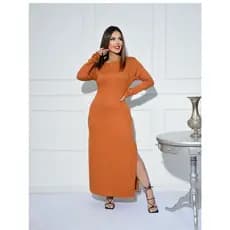 Vestido Feminino Manga Longa com Faixa Amarração com Fenda Casual Evangélico Inverno