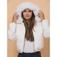 Jaqueta Puffer Inverno com Capuz Forrada Zíper e  Bolsos