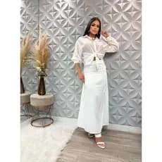Saia Longa Feminina Clássica Evasê em Viscose Acetinada Leve
