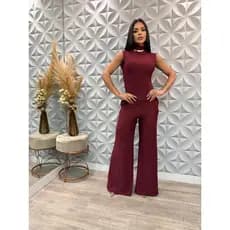 Conjunto Feminino Confortável Malha Ana Ruga Blusa Gola Alta Muscle Calça Flare
