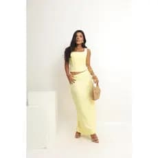 Conjunto Feminino Acetinado Corset Modelador com Saia