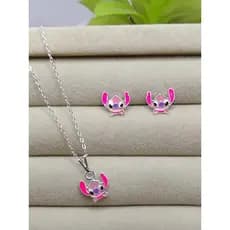 Conjunto Colar e Brinco Lilo & Stitch Folheado a Prata 925 e Ouro 18K