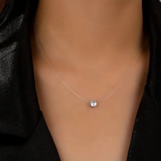 Colar Gargantilha Ponto de luz Fio de Nylon Invisível Feminino Delicado