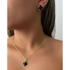 Conjunto Trevo Virginia Colar e Brinco a Prata 925 e Ouro 18k