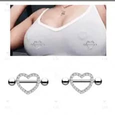 kit 2 Piercing Coração mamilo peito seio de Aço Cirúrgico Cravejado Zircônia