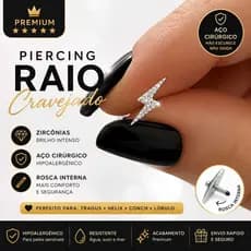 Piercing Raio Com Zircônias Cravejado Para Furo Orelha Tragus |Helix Aço Cirúrgico Rosca Interna