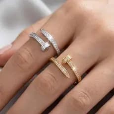 Anel Regulável Feminino Cravejado Zircônia PREGO Ajustável Luxo Delicado Tendência