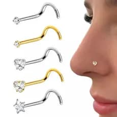 Piercing Nostril Nariz Bolinha/Estrela/Coração Aço Inoxidável Antialérgico Brilhante Resistente