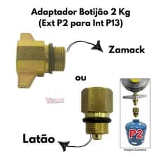 Adaptador Botijão 02 KG (EXT P2 PARA INT P13) - Latão/Zamack