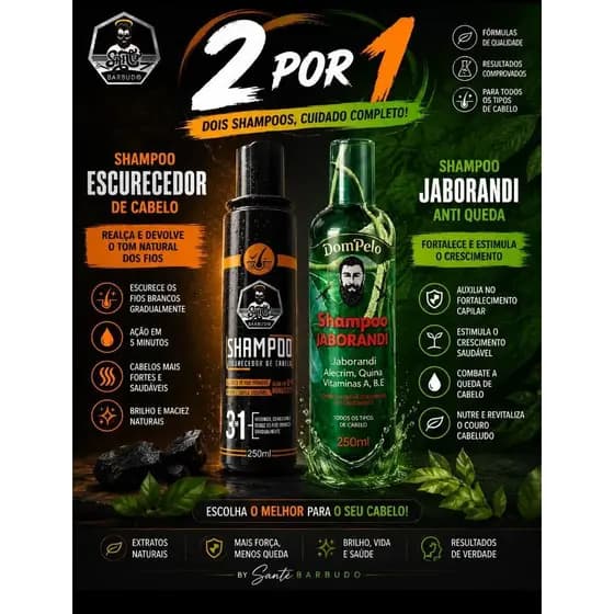 Kit Shampoo Escurecedor + Antiqueda Dom Pelo 250ml - Reduz fios brancos Dom Pelo ESCURECEDOR